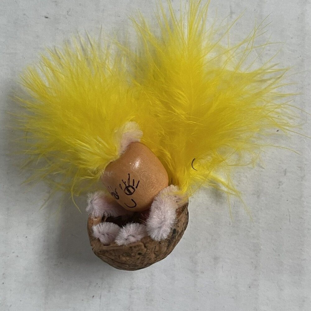 Handmade‎ Half Shell Walnut Fuzzy Hair Egg Cute One Of A Kind Gift Handcrafted